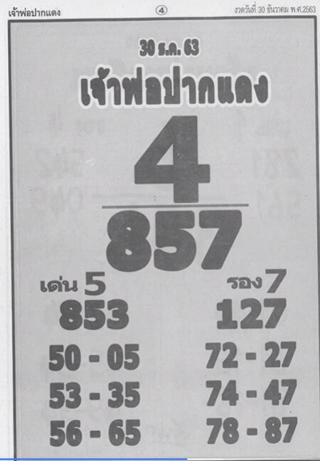 หวยเจ้าพ่อปากแดง งวด 30/12/63