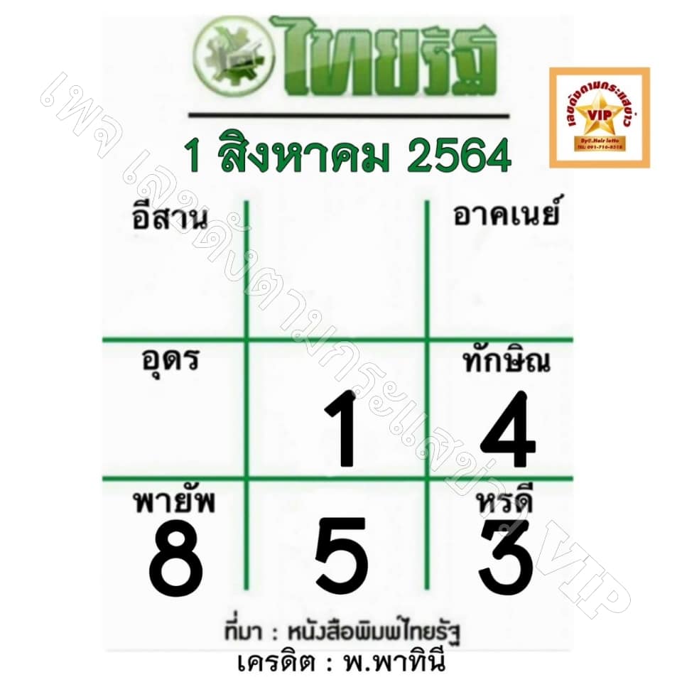 หวยไทยรัฐ 1/8/64