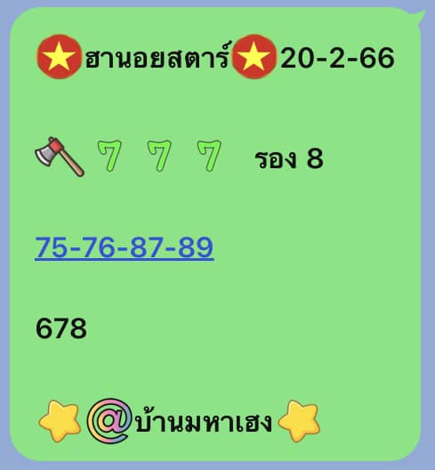 แนวทางหวยฮานอย 20/2/66 ชุดที่ 1