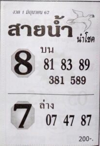 หวยสายน้ำ นำโชค 1/6/67