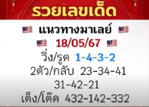 แนวทางหวยมาเลย์ 18/5/67 ชุดที่ 3