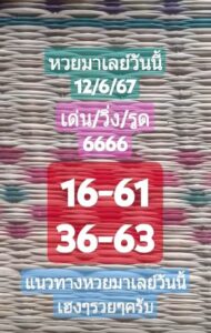 แนวทางหวยมาเลย์ 12/6/67 ชุดที่ 1