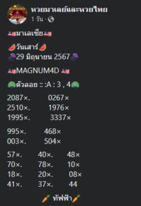 แนวทางหวยมาเลย์ 29/6/67 ชุดที่ 3