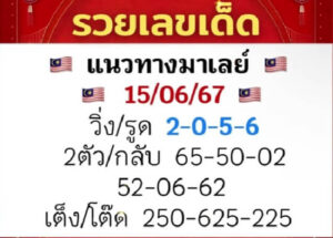 แนวทางหวยมาเลย์ 15/6/67 ชุดที่ 6