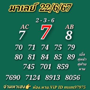 แนวทางหวยมาเลย์ 22/6/67 ชุดที่ 6