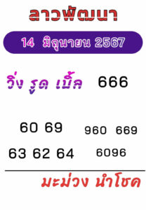 แนวทางหวยลาว 14/6/67 ชุดที่ 4