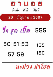 แนวทางหวยฮานอย 26/6/67 ชุดที่ 1