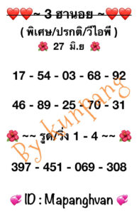 แนวทางหวยฮานอย 27/6/67 ชุดที่ 2