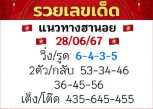 แนวทางหวยฮานอย 28/6/67 ชุดที่ 8