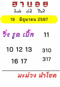 แนวทางหวยฮานอย 19/6/67 ชุดที่ 9