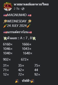 แนวทางหวยมาเลย์ 24/7/67 ชุดที่ 3