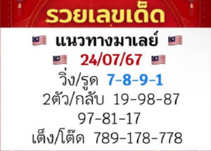 แนวทางหวยมาเลย์ 24/7/67 ชุดที่ 4