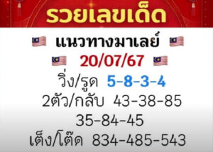 แนวทางหวยมาเลย์ 20/7/67 ชุดที่ 7