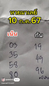 แนวทางหวยมาเลย์ 10/7/67 ชุดที่ 7