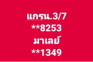 แนวทางหวยมาเลย์ 3/7/67 ชุดที่ 7