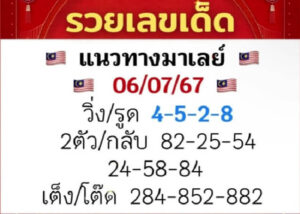 แนวทางหวยมาเลย์ 6/7/67 ชุดที่ 8