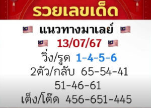 แนวทางหวยมาเลย์ 13/7/67 ชุดที่ 8