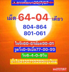 แนวทางหวยลาว 29/7/67 ชุดที่ 7