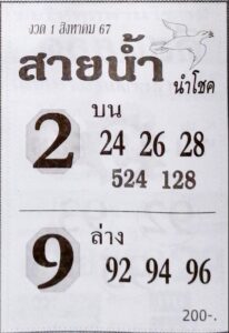 หวยสายน้ำ นำโชค 1/8/67