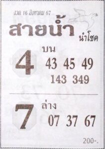 หวยสายน้ำ นำโชค 16/8/67