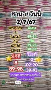 แนวทางหวยฮานอย 2/7/67 ชุดที่ 10