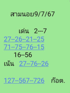 แนวทางหวยฮานอย 9/7/67 ชุดที่ 3