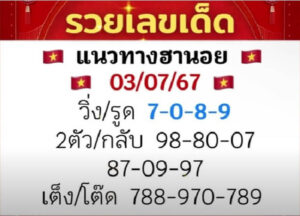 แนวทางหวยฮานอย 3/7/67 ชุดที่ 8