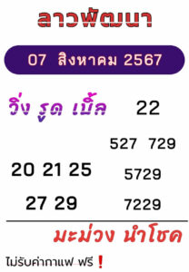 แนวทางหวยลาว 7/8/67 ชุดที่ 7