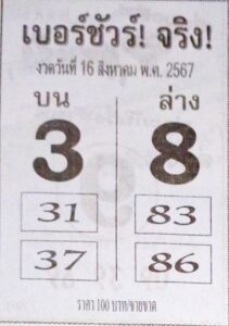 หวยเบอร์ชัวร์จริง 16/8/67