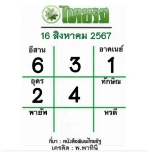 หวยไทยรัฐ 16/8/67