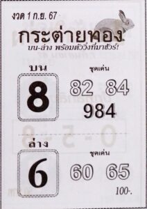 หวยกระต่ายทอง 1/9/67