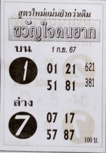 หวยขวัญใจคนยาก 1/9/67