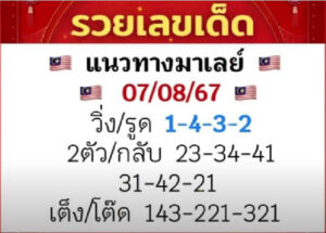 แนวทางหวยมาเลย์ 7/8/67 ชุดที่ 3