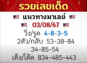 แนวทางหวยมาเลย์ 3/8/67 ชุดที่ 3