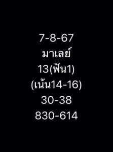 แนวทางหวยมาเลย์ 7/8/67 ชุดที่ 4