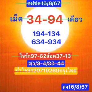 แนวทางหวยลาว 16/8/67 ชุดที่ 10