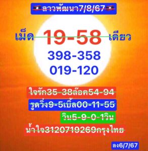 แนวทางหวยลาว 7/8/67 ชุดที่ 4