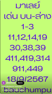 แนวทางหวยมาเลย์ 18/9/67 ชุดที่ 7