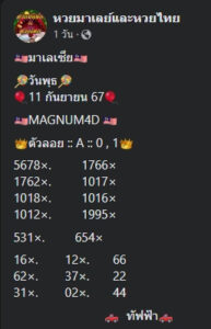 แนวทางหวยมาเลย์ 11/9/67 ชุดที่ 9