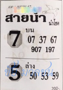 หวยสายน้ำ นำโชค 1/10/67