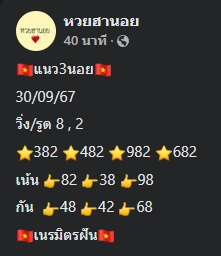 แนวทางหวยฮานอย 30/9/67 ชุดที่ 8