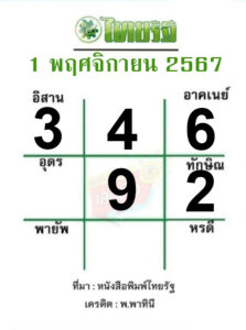 หวยไทยรัฐ 1/11/67