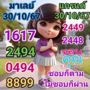 แนวทางหวยมาเลย์ 30/10/67 ชุดที่ 1