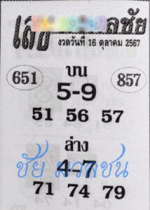 หวยเลขมงคลชัย 16/10/67