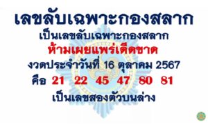 เลขลับเฉพาะกองสลาก 16/10/67