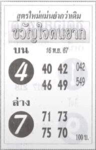 หวยขวัญใจคนยาก 16/11/67