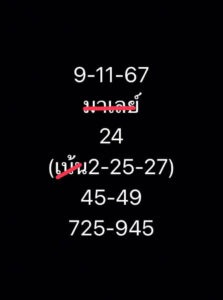 แนวทางหวยมาเลย์ 9/11/67 ชุดที่ 1