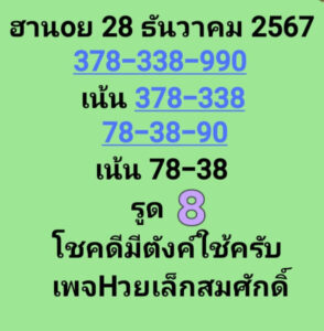 แนวทางหวยฮานอย 28/12/67 ชุดที่ 6