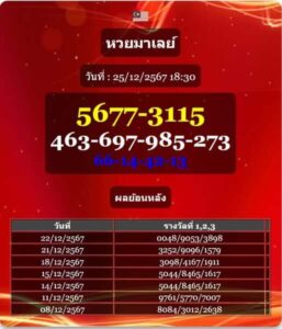 แนวทางหวยมาเลย์ 25/12/67 ชุดที่ 7