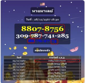 แนวทางหวยมาเลย์ 28/12/67 ชุดที่ 10